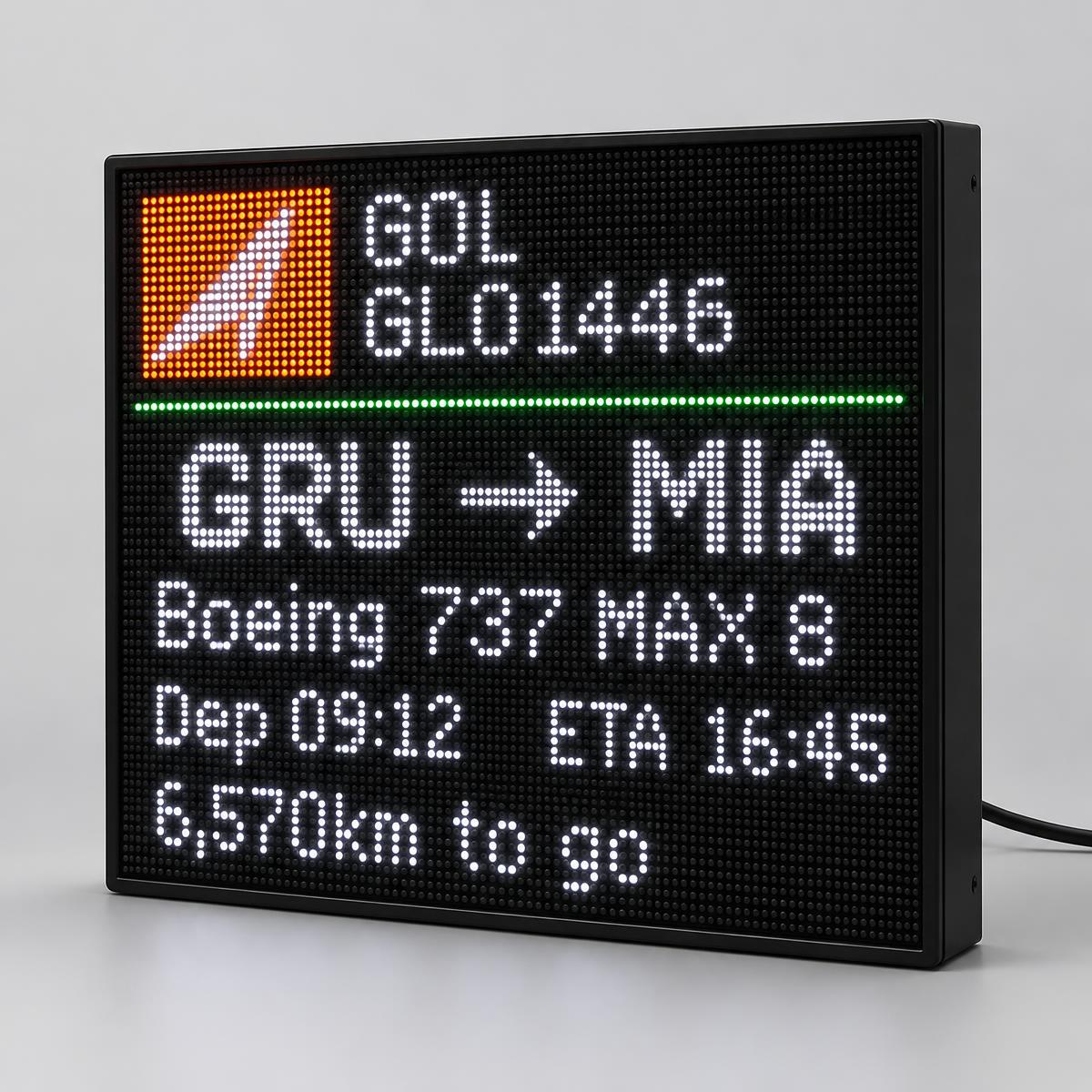 Plane Spotter panel studio shot showing a GOL flight from GRU to MIA